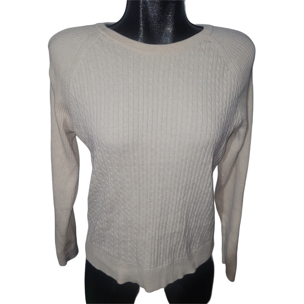 Jeanne Pierre Women's Cream Colorer Crew Neck Cable Knit Sweater L